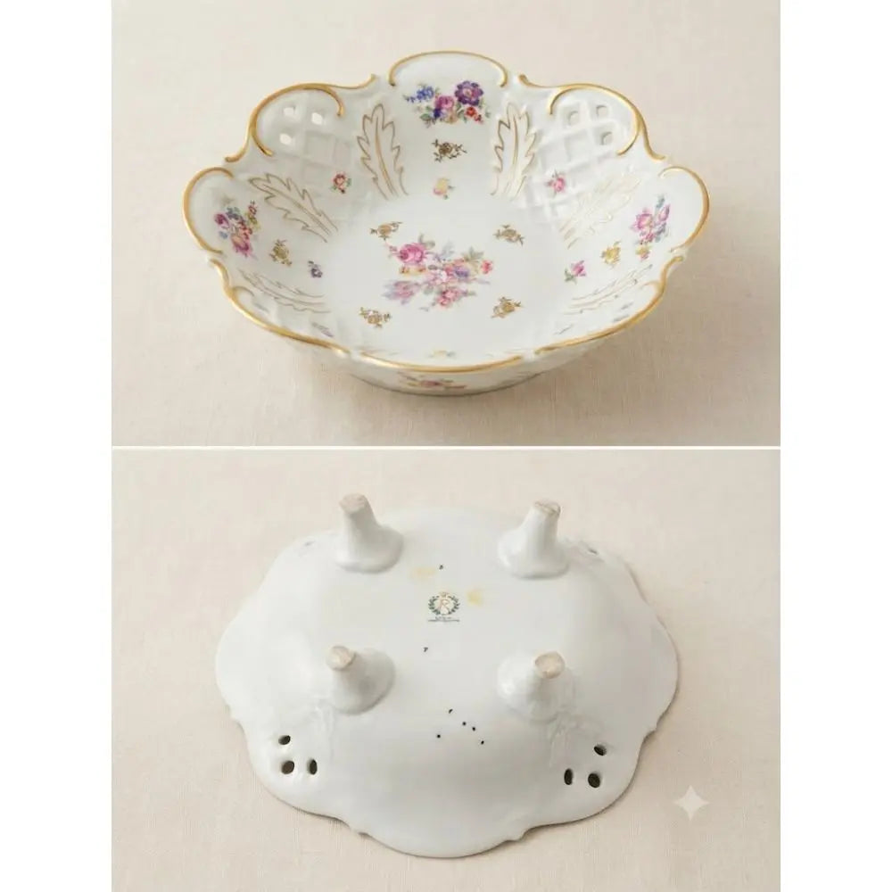 Vintage German Porcelain, Footed Fruit Bowl, 11” inches Round
